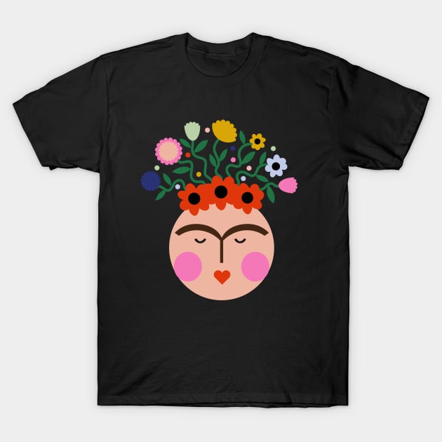 Cute colorful summer flowers Frida kahlo portrait mexican feminist painter viva la vida T-Shirt by sugarcloudlb-studio